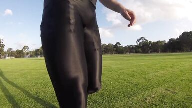 Public Slut Exposed In Garter Belt & Opaque Sheer Leggings