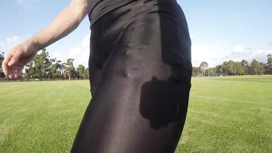 Public Slut Exposed In Garter Belt & Opaque Sheer Leggings - 5 image