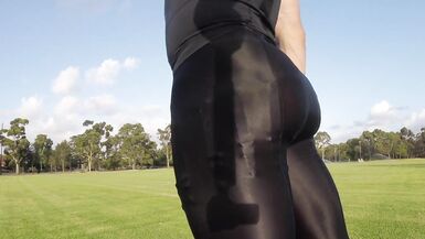 Public Slut Exposed In Garter Belt & Opaque Sheer Leggings - 9 image