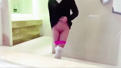 Asian Ladyboy masturbating and cumming in a public bathroom - 13 image