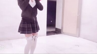 Asian Ladyboy masturbating and cumming in a public bathroom - 9 image