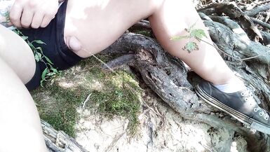 Trans Cutie Lily Pees on a Park Trail next to the Water - 2 image