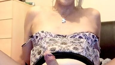 Cock play & pussy teasing in basque & stockings! - 1 image