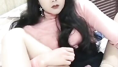 Sexy horny asian ladyboy masturbating with a jerk off machin - 9 image