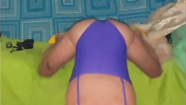 Purple swimsuit and purple wand insertion to intense cum - 5 image